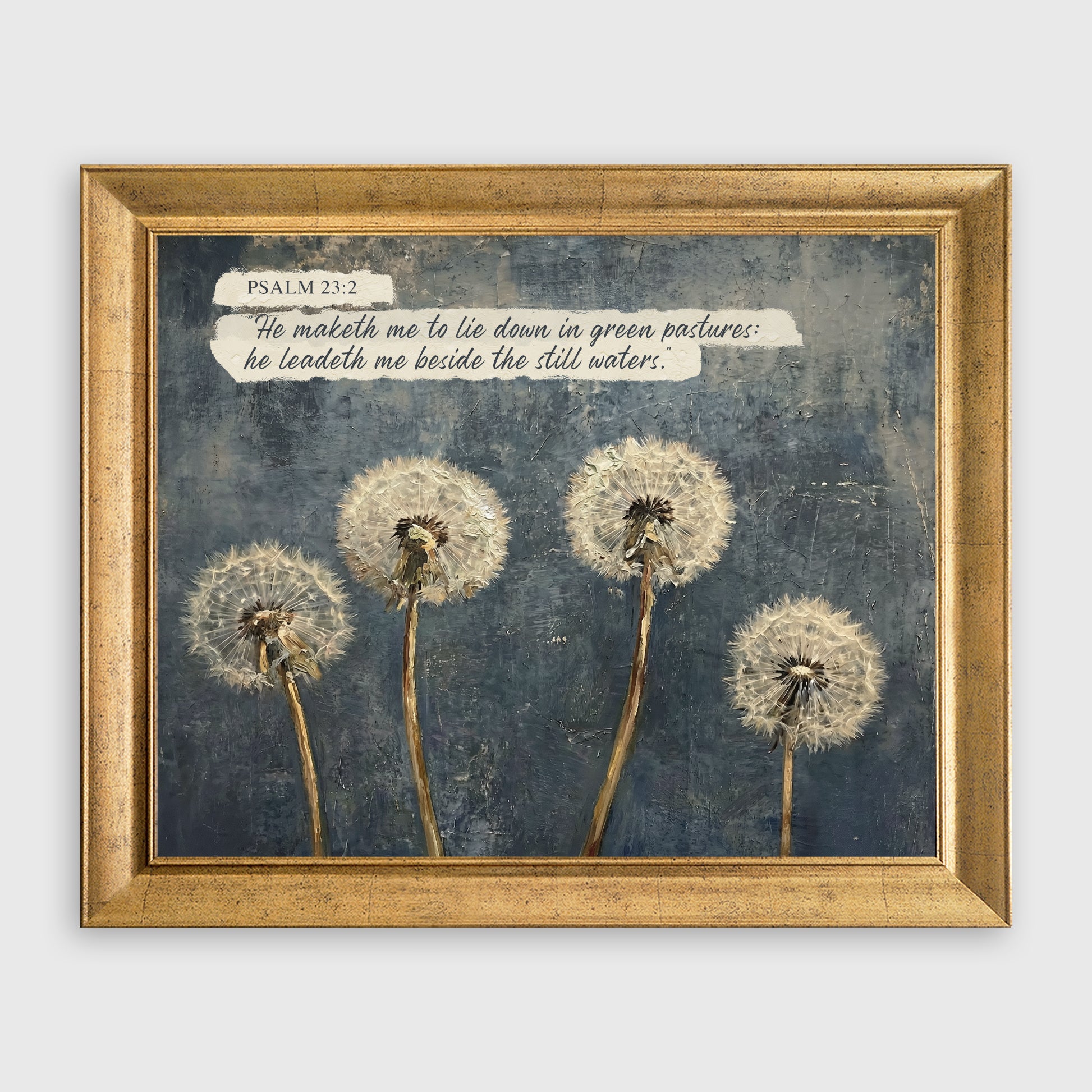 Psalm 23:2 Dandelion Style Scripture Framed Canvas Print