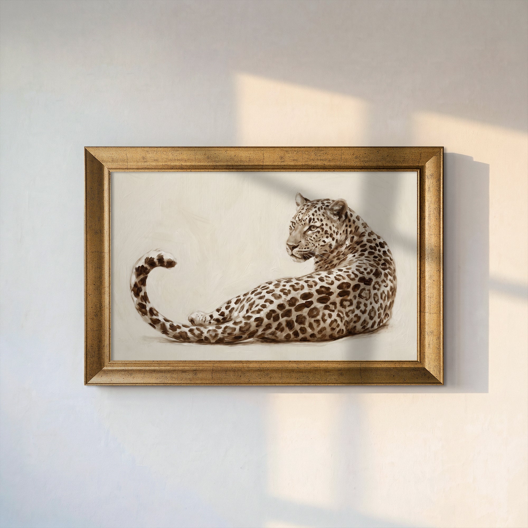 Resting Leopard Canvas Wall Art – Minimalist Wildlife Painting for Modern Decor
