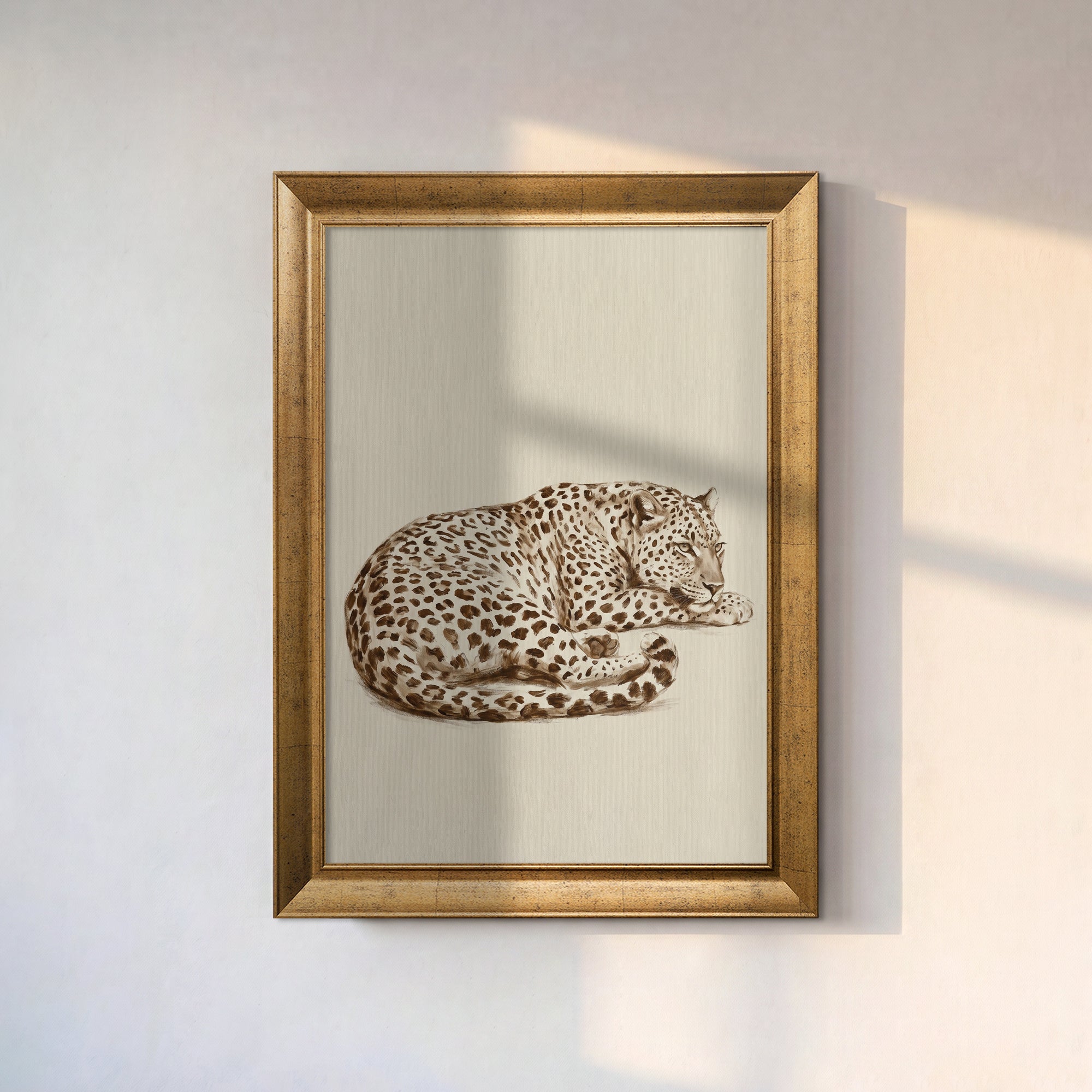 Sleeping Leopard Canvas Wall Art – Minimalist Wildlife Painting for Elegant Modern Decor