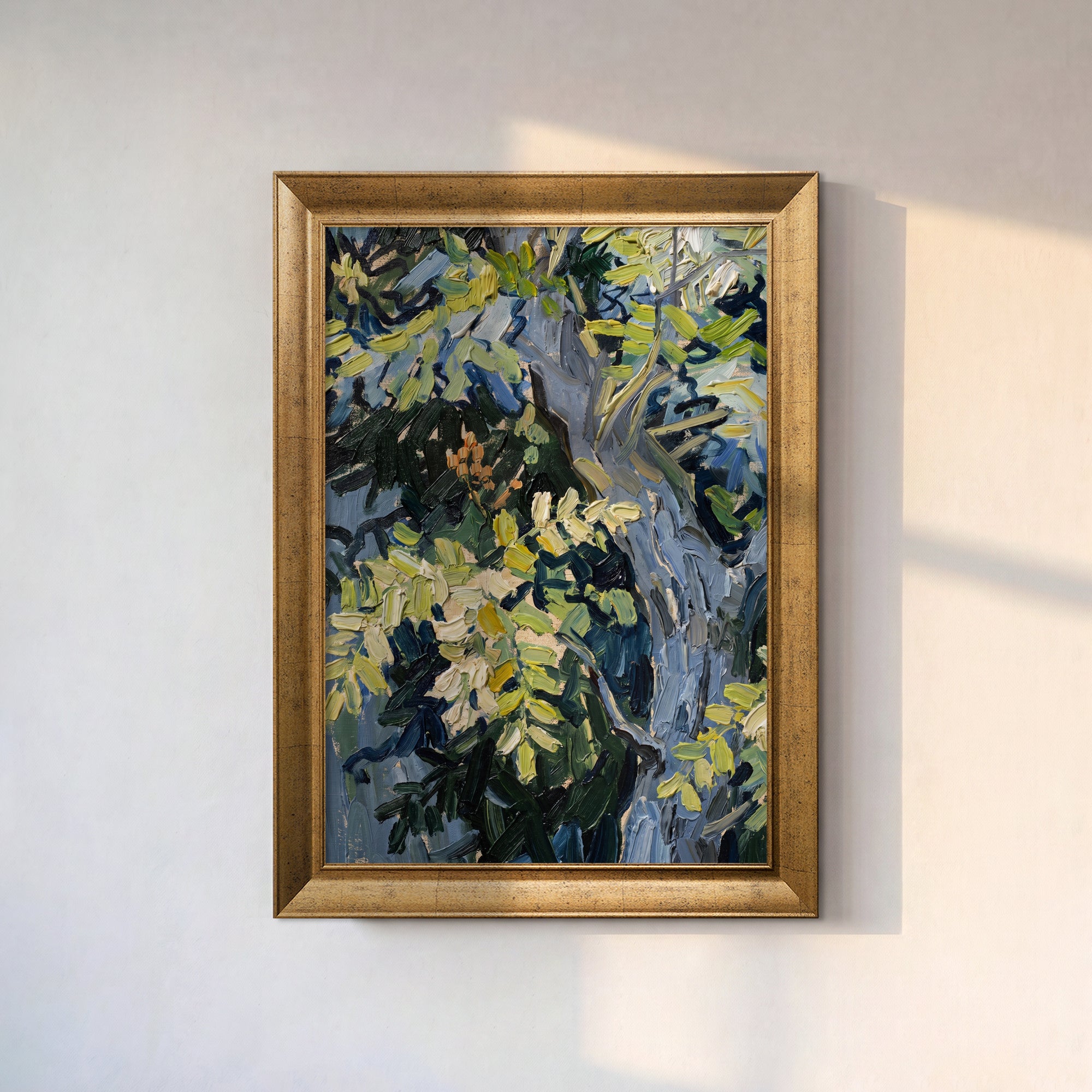 Abstract Forest Canvas Wall Art – Textured Green and Blue Botanical Painting