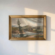 Vintage River Landscape Canvas Wall Art – Classic Mountain and Forest Scenery Print