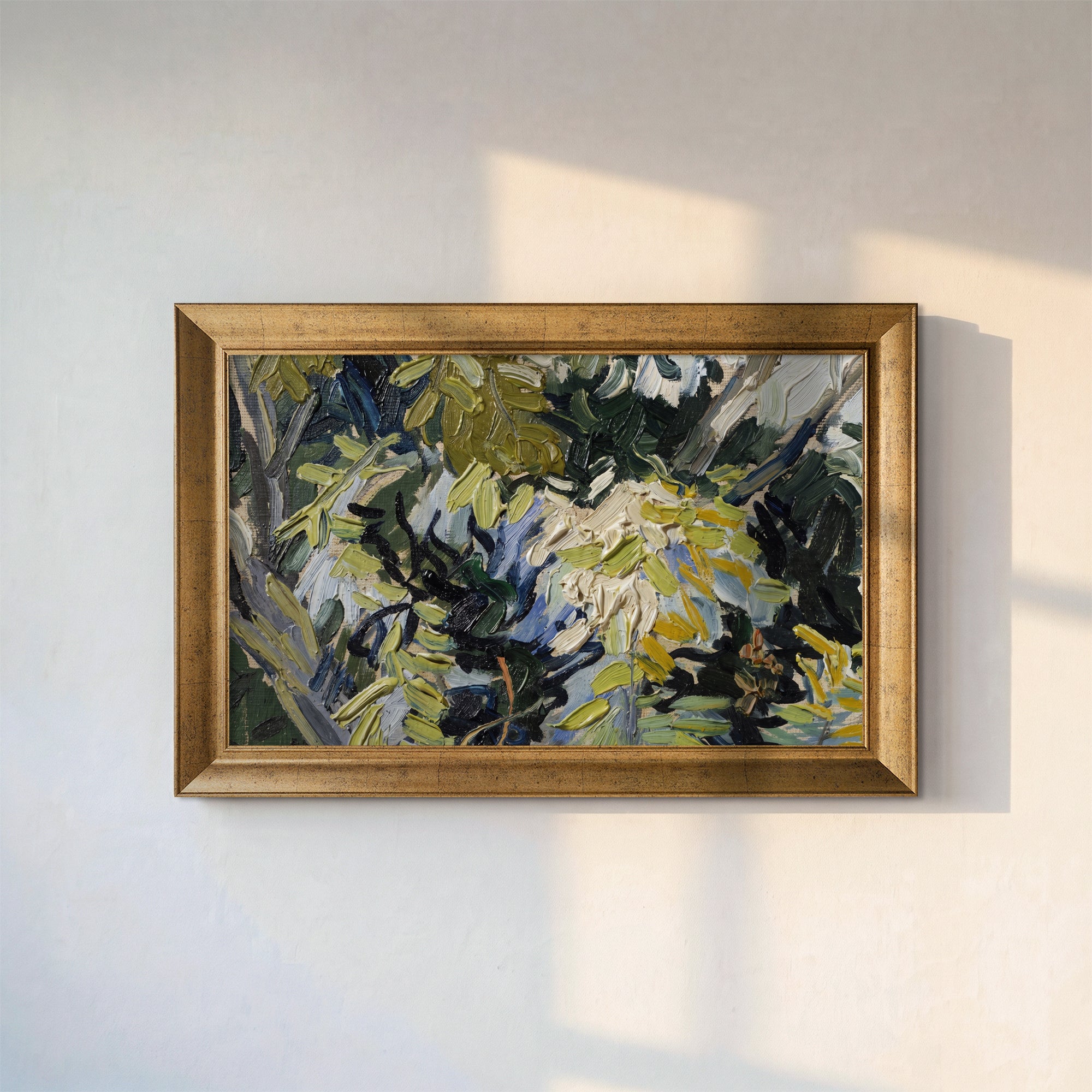Abstract Forest Canvas Wall Art – Textured Green and Blue Botanical Painting