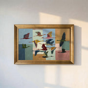 Color Blocks and Flying Birds Framed Canvas Print