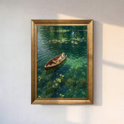 Boat on Green Lake Canvas Wall Art – Peaceful Water Landscape Painting for Serene Decor