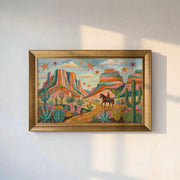 Cowboy and Stars in the Desert Framed Canvas Print