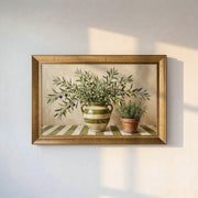 Olive Branches and Striped Vase Framed Canvas Print