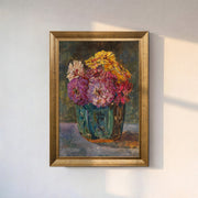 Still Life with Zinnias in a Green Jar | Floris Verster Floral Wall Art Print | Vintage Flower Painting