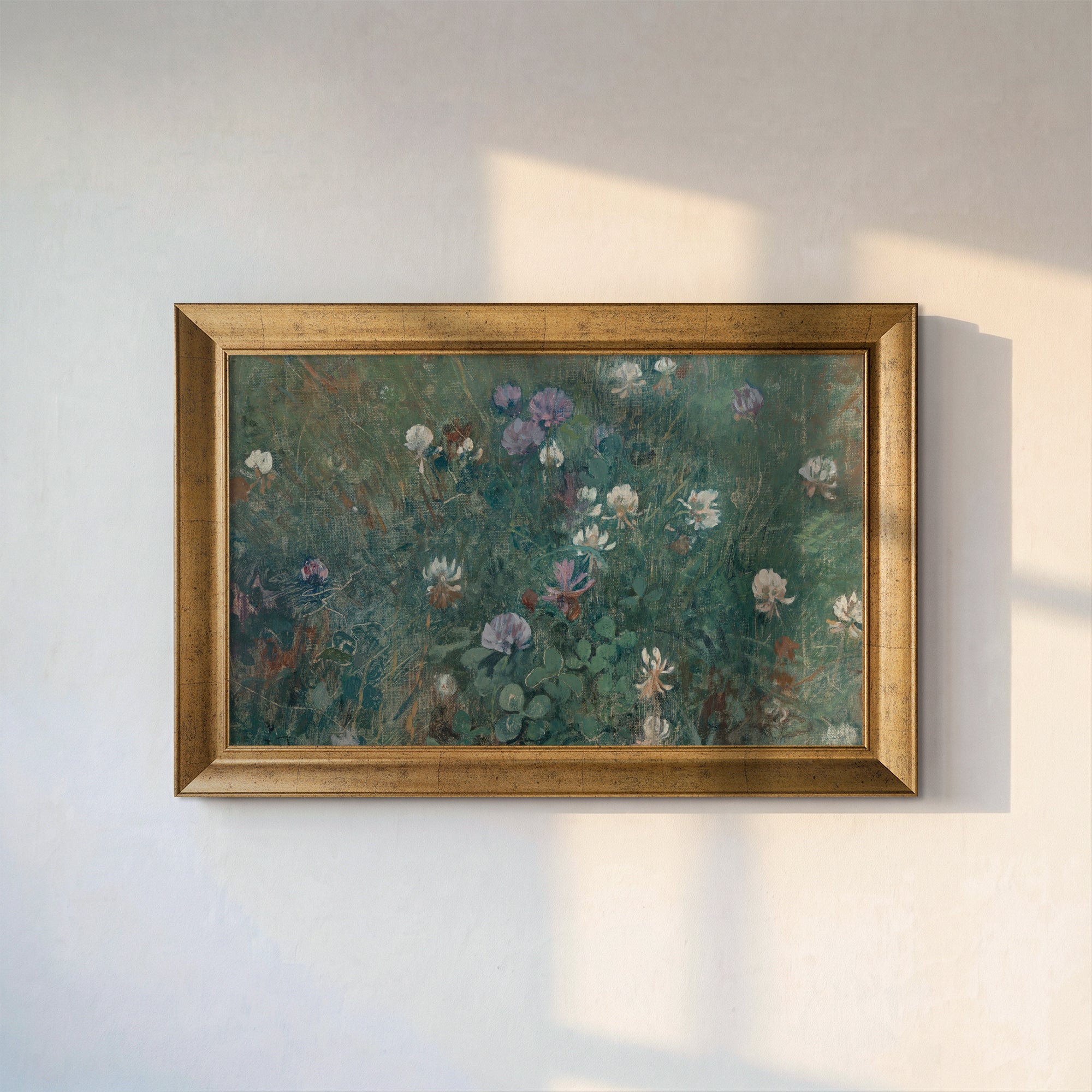 Moody Wildflower Meadow Canvas Wall Art – Vintage Floral Landscape Print
