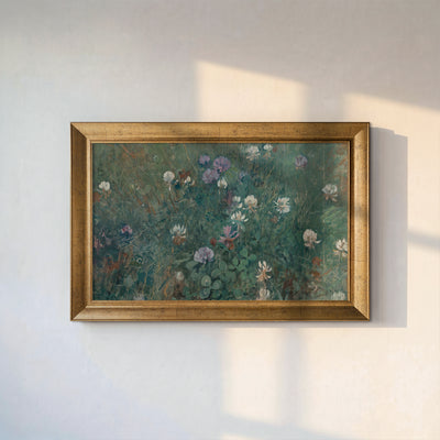 Moody Wildflower Meadow Canvas Wall Art – Vintage Floral Landscape Print