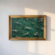 Emerald Summer Swimmers Canvas Wall Art – Aerial Ocean Painting for Coastal Decor