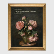 Philippians 4:13 Pink Peonies Still Life Scripture Framed Canvas Print