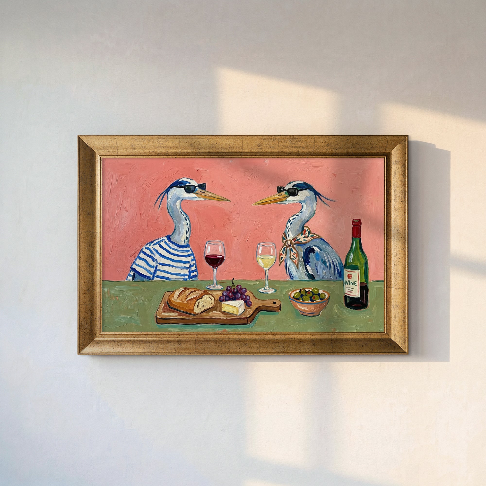 Migratory Birds Drinking Wine Framed Canvas Print