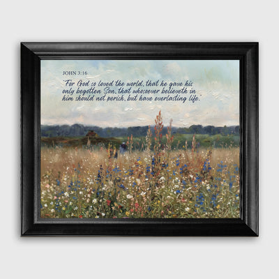 John 3:16 Christian Landscape Scripture Framed Canvas Print
