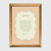 Psalm 23:4 Pastel Checkered Pattern Scripture Framed Canvas Print
