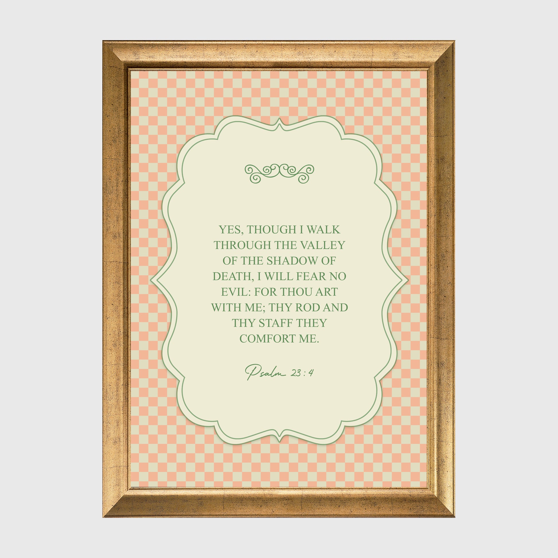 Psalm 23:4 Pastel Checkered Pattern Scripture Framed Canvas Print