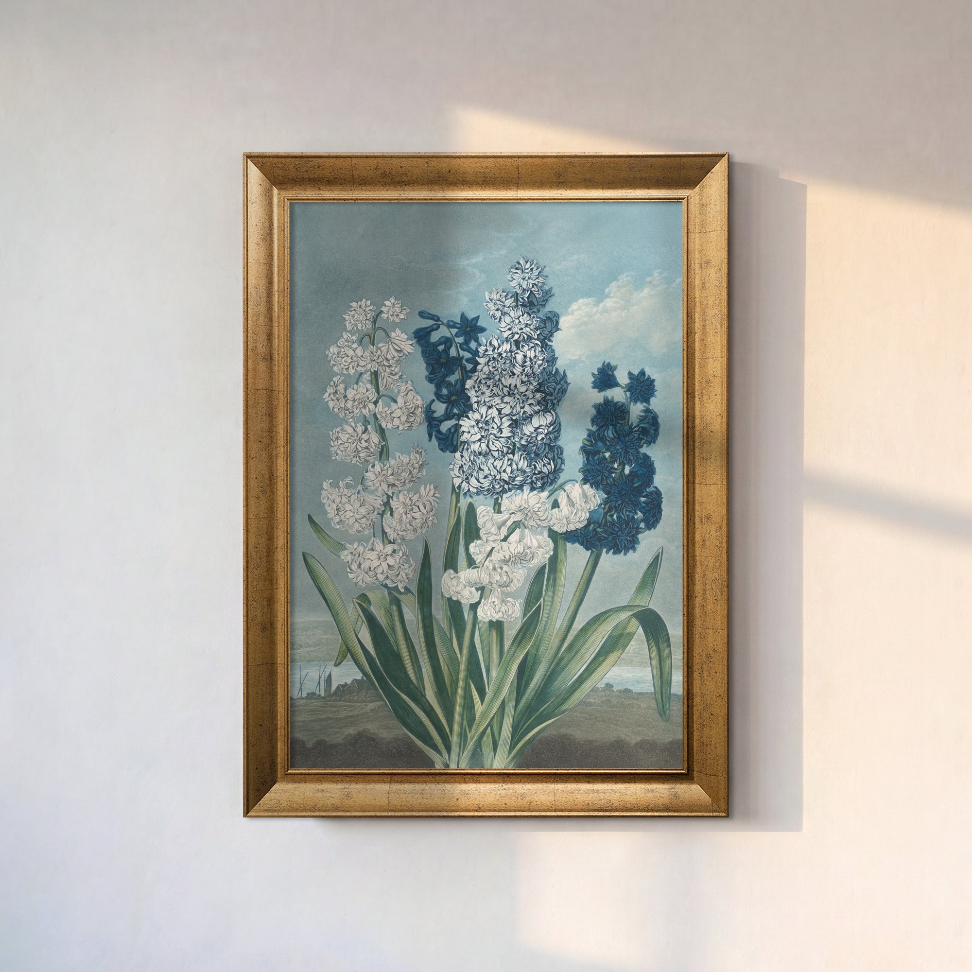 Vintage Hyacinth Flowers Canvas Wall Art – Blue Botanical Floral Print for Elegant Decor