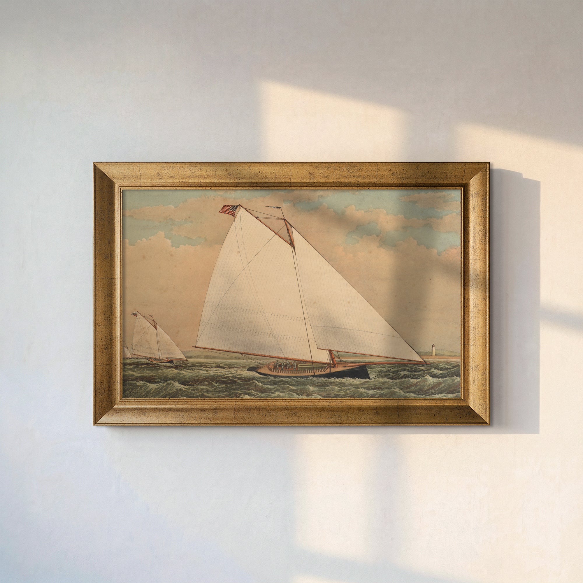 Vintage Sailboat Canvas Wall Art – Classic Nautical Seascape Painting for Coastal Decor