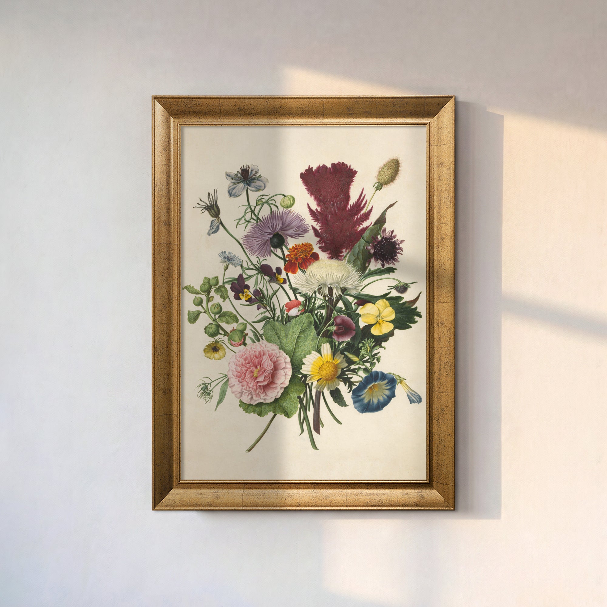 Vintage Wildflower Bouquet Canvas Wall Art – Botanical Floral Print for Classic Decor