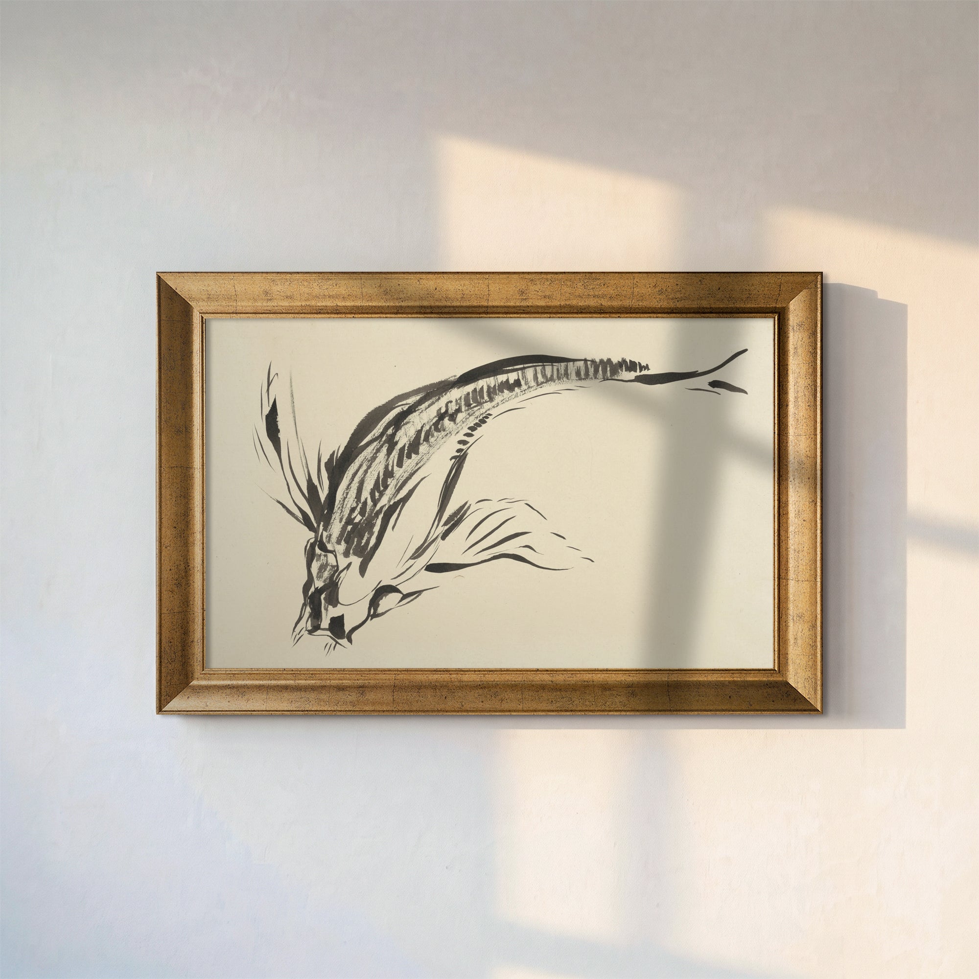 Black and White Fish Canvas Wall Art – Minimalist Ink Style Sea Life Painting