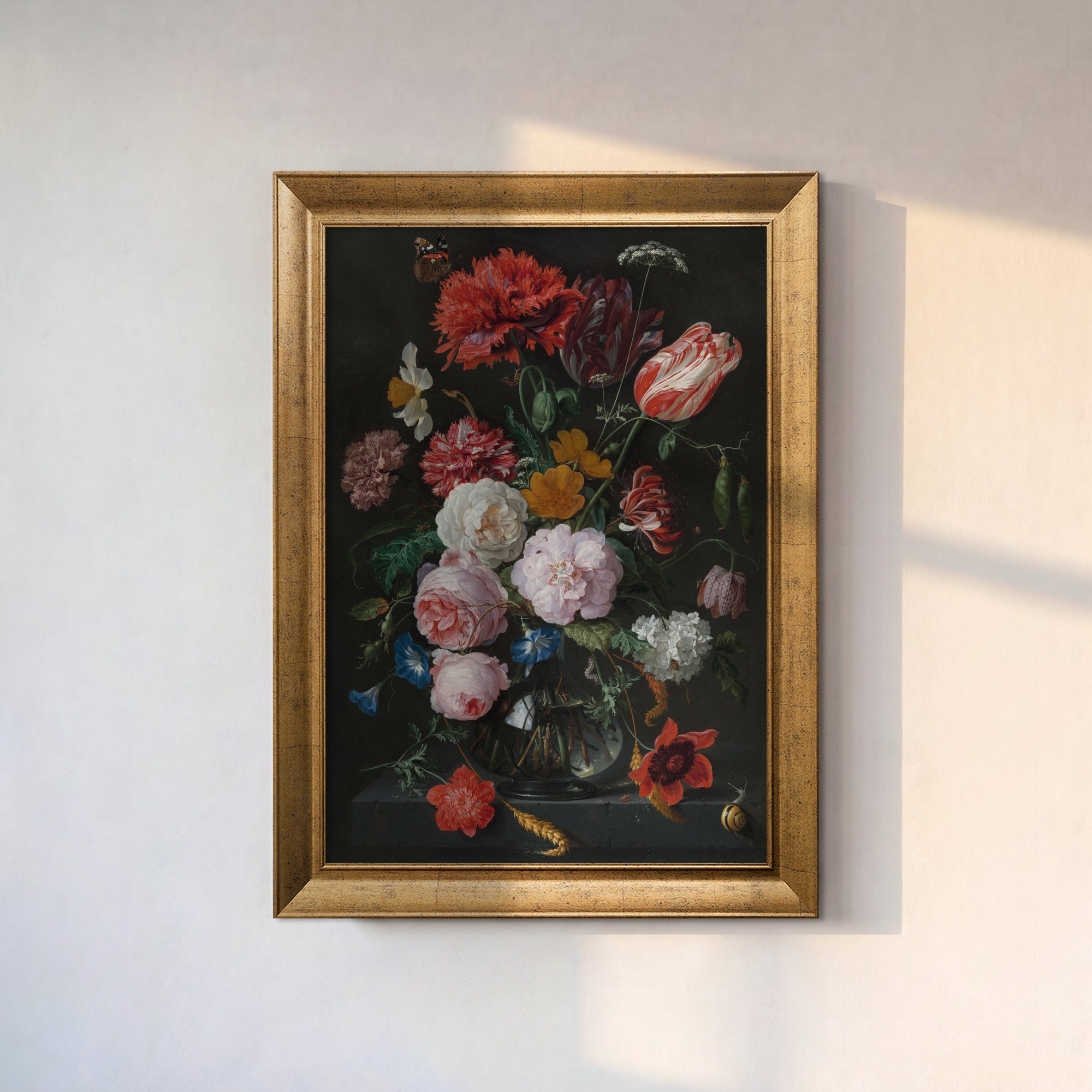 Dark Floral Bouquet Canvas Wall Art – Vintage Still Life Flower Painting for Elegant Decor
