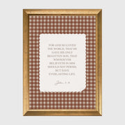 John 3:16 Terracotta Gingham Checkered Scripture Framed Canvas Print