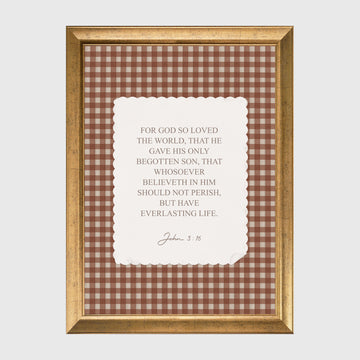 John 3:16 Terracotta Gingham Checkered Scripture Wall Art Print