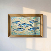 Blue Fishes Impasto Framed Canvas Print