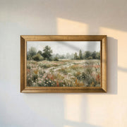 Wildflowers and Meadow Landscape Framed Canvas Print