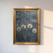 Dandelion Flowers Canvas Wall Art – Blue Background Botanical Painting for Calm Decor