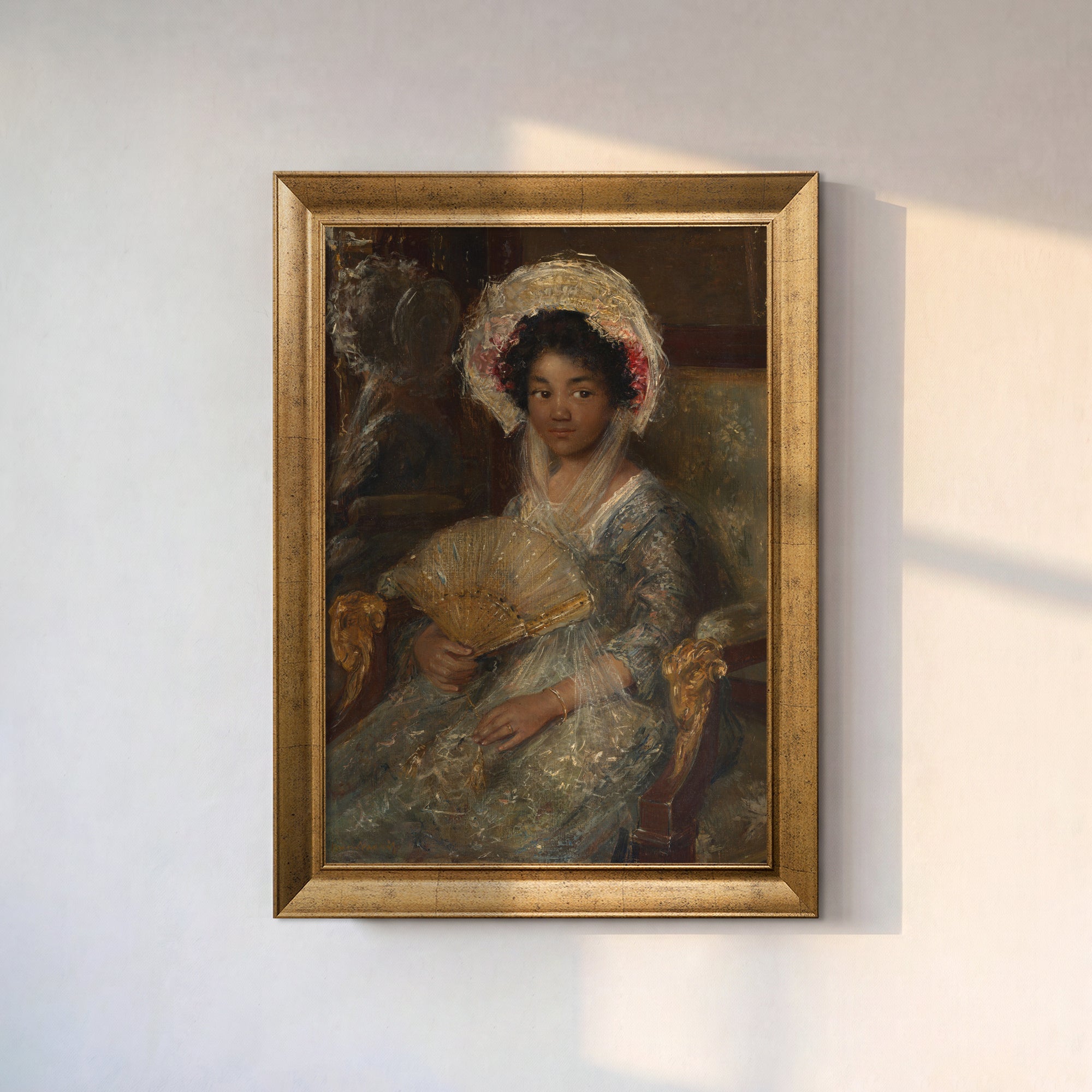 Vintage Woman with Fan Canvas Wall Art – Classic Portrait Painting for Elegant Decor
