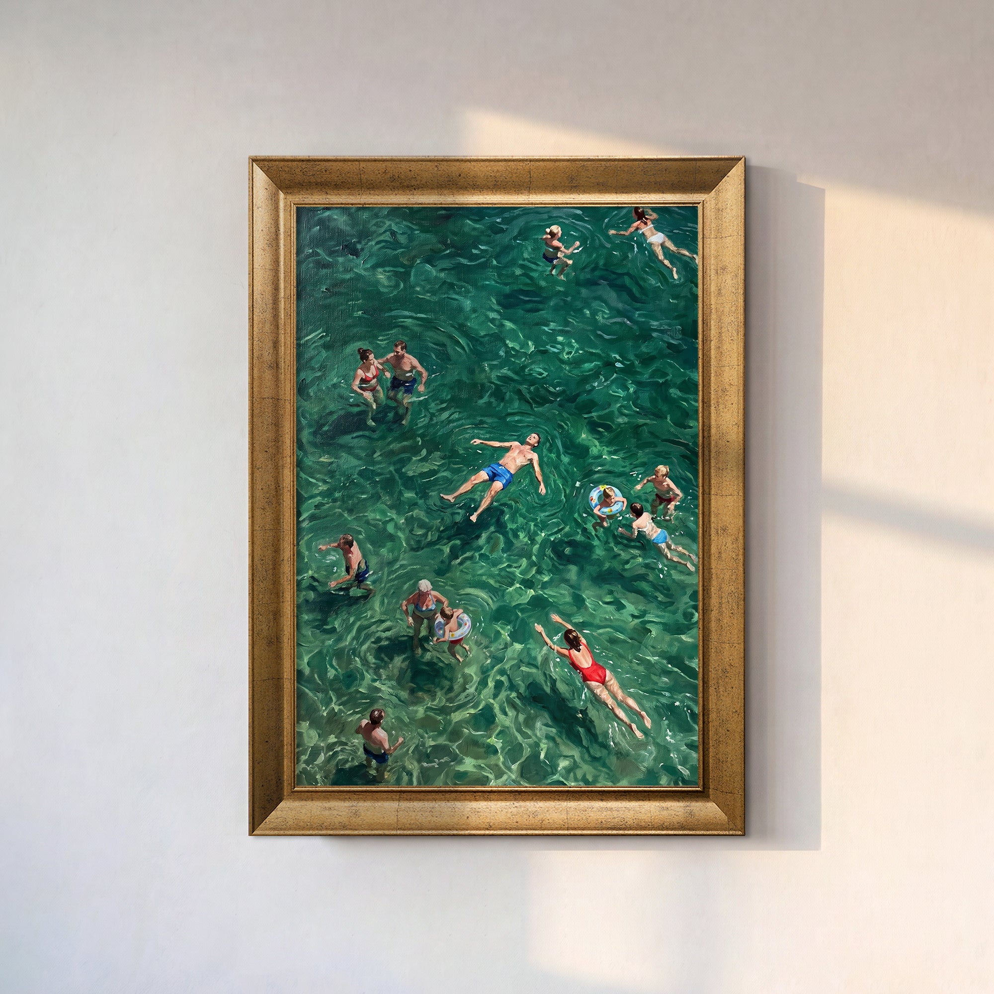 Summer Swim Canvas Wall Art – People Floating in Turquoise Water Coastal Decor
