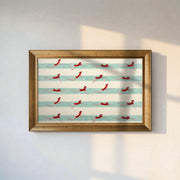 Red Swimmers Canvas Wall Art – Striped Pool Painting for Modern Summer Decor
