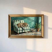 Leopard Sleeping on a Sofa Framed Canvas Print