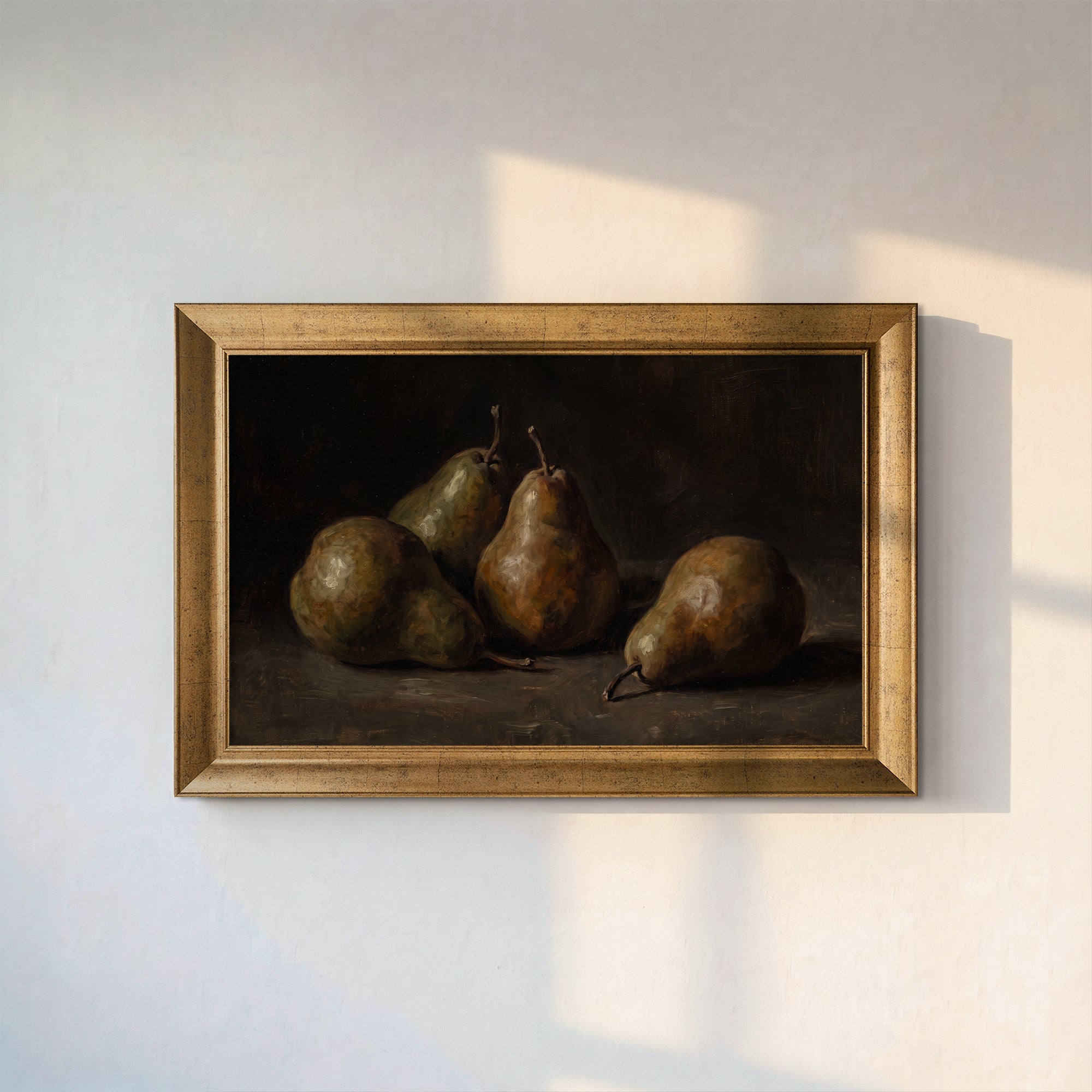 Moody Pear Still Life Canvas Wall Art – Vintage Fruit Painting for Kitchen and Dining Room Decor