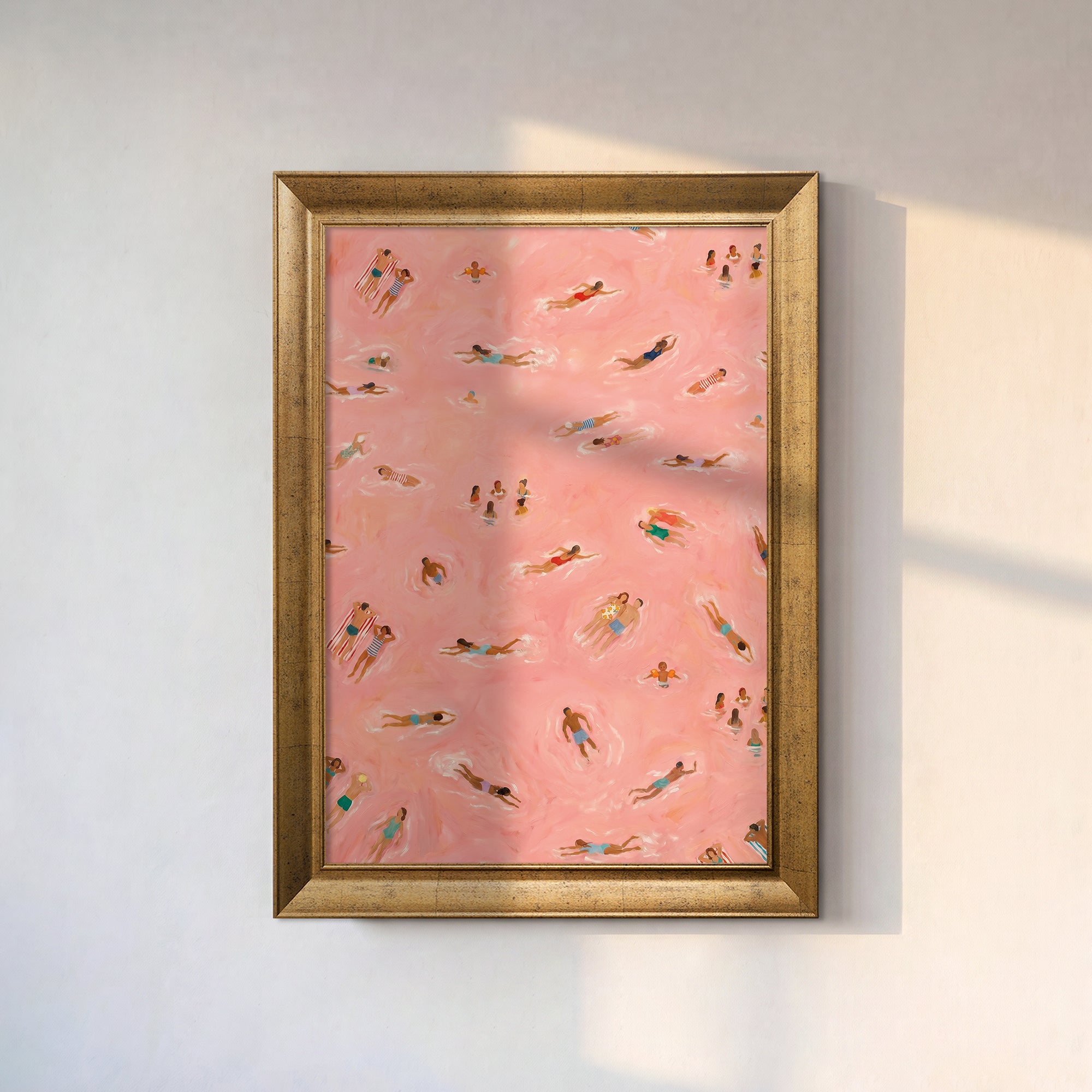 Pink Pool Swimmers Canvas Wall Art – Playful Summer Painting for Colorful Decor