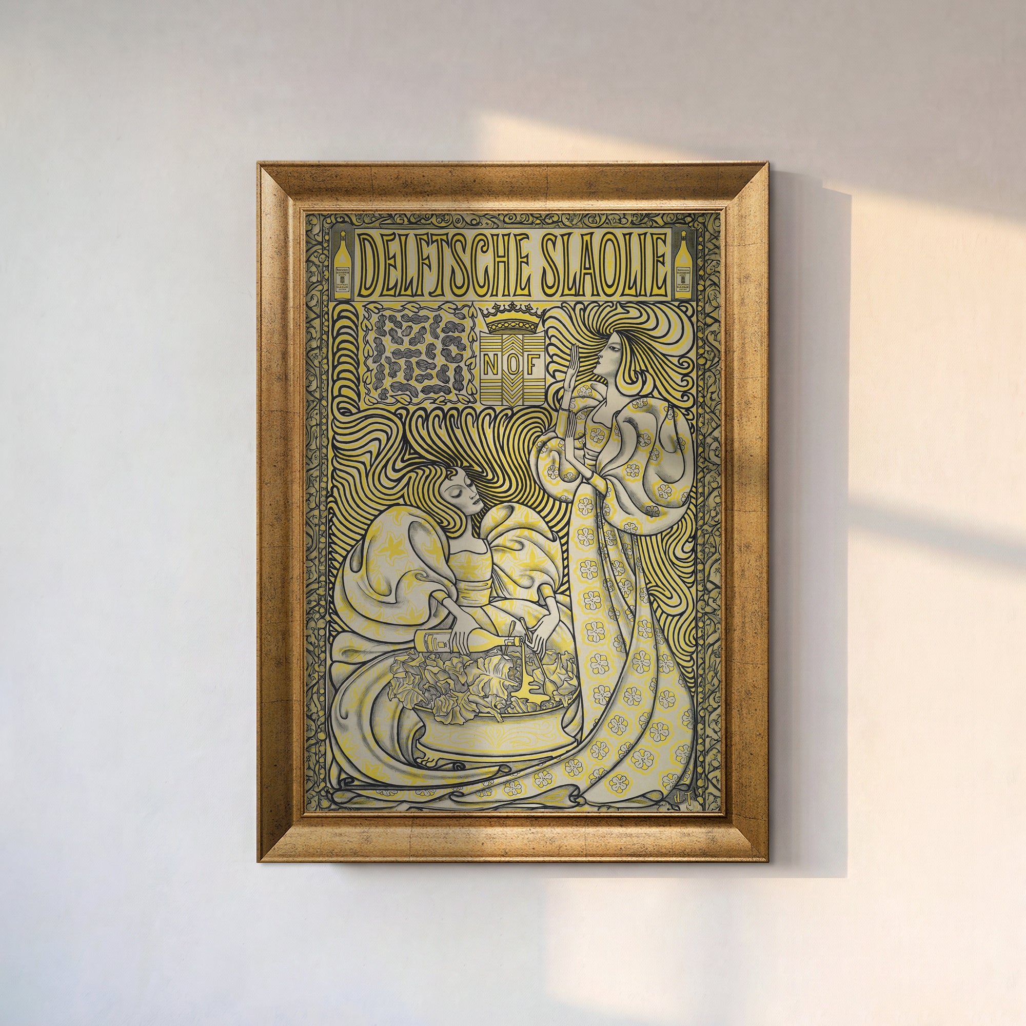 Vintage Art Nouveau Poster Canvas Wall Art – Decorative Yellow and Black Illustration Print