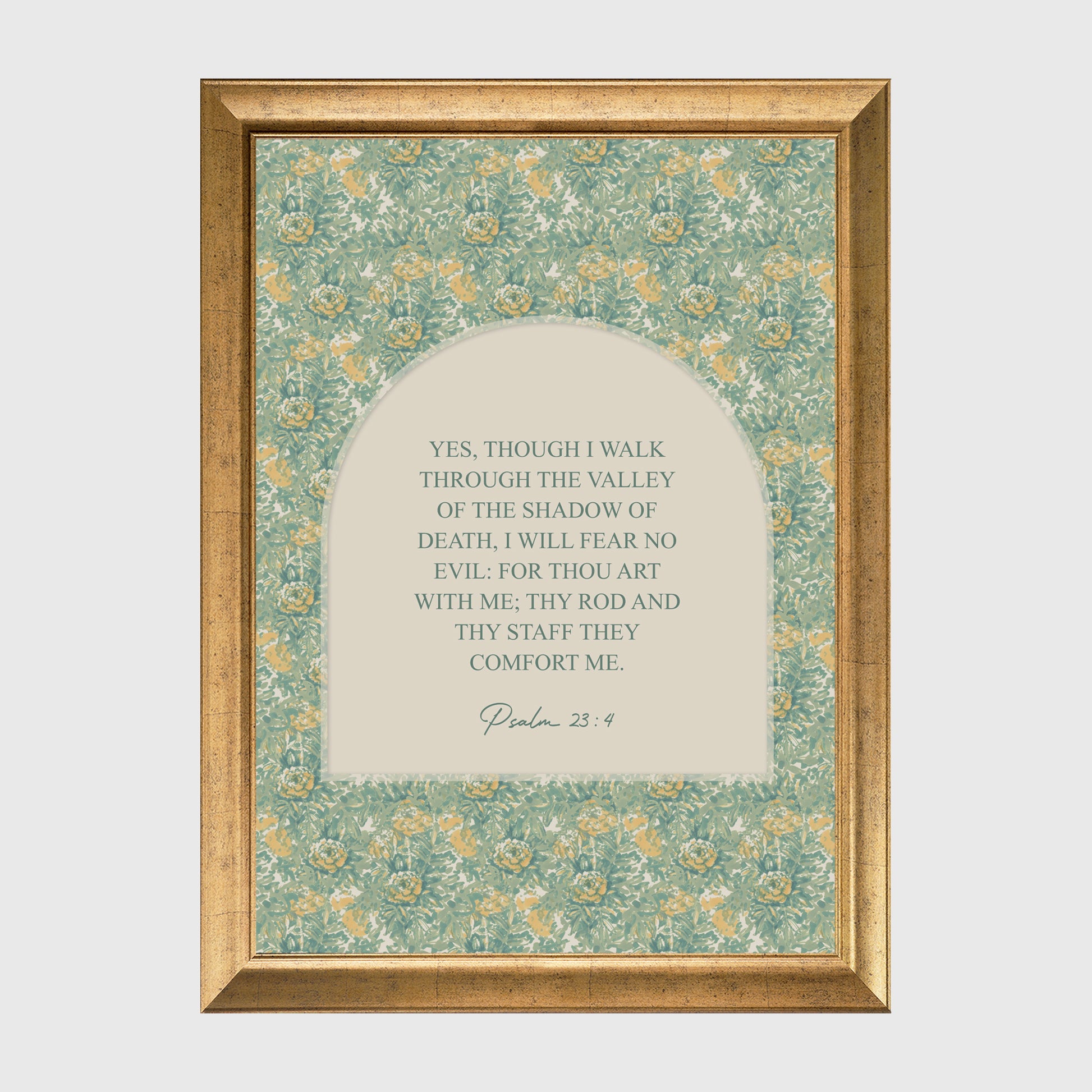 Psalm 23:4 Vintage Floral William Morris Style Scripture Framed Canvas Print