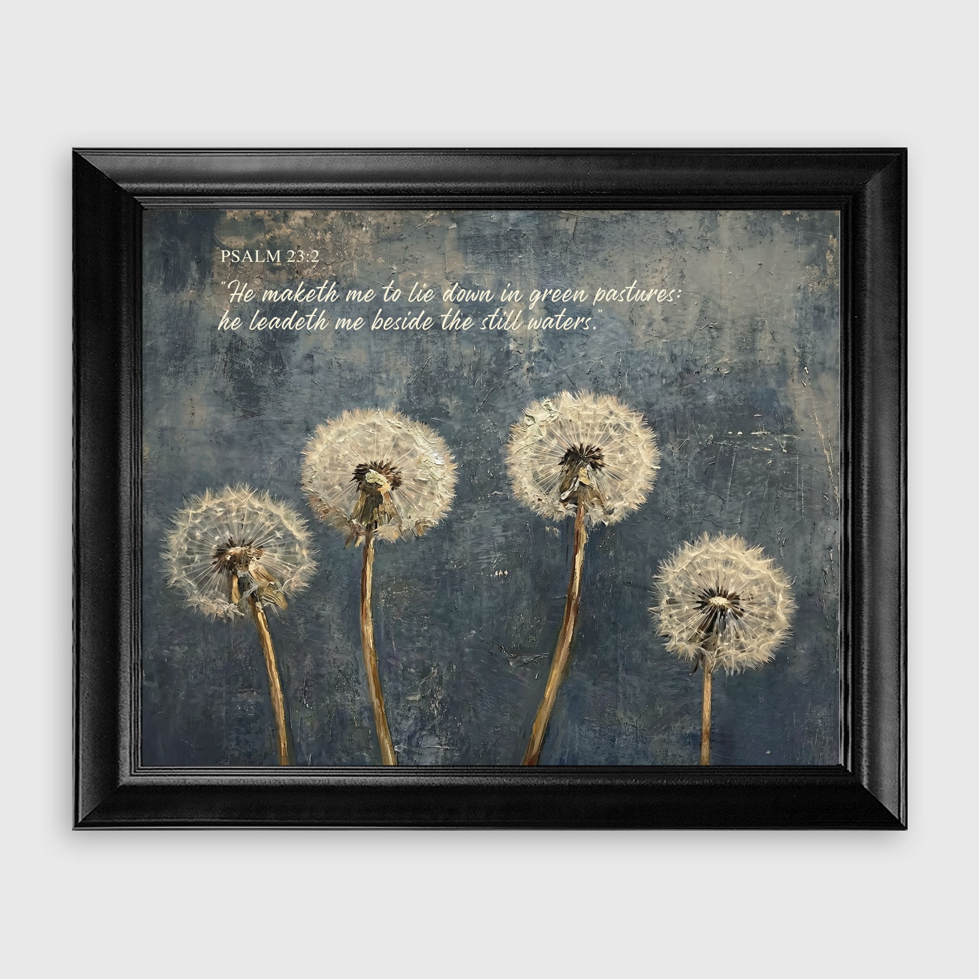 Psalm 23:2 Dandelion Style Scripture Framed Canvas Print