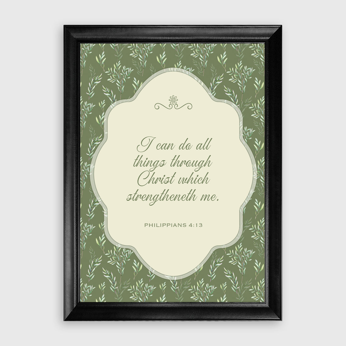 Psalm 23:2 Sage Green Olive Branch Pattern Scripture Wall Art Print