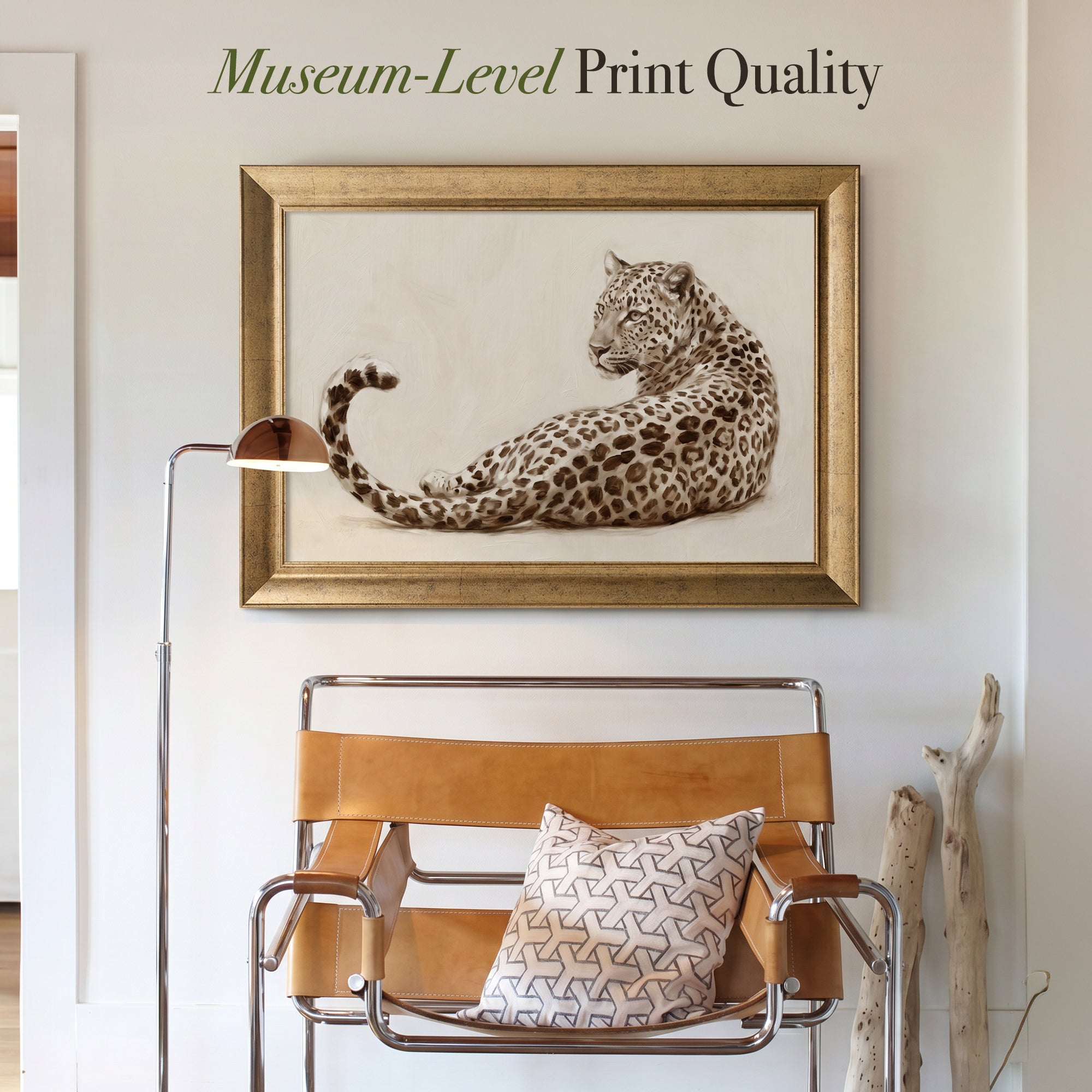 Resting Leopard Canvas Wall Art – Minimalist Wildlife Painting for Modern Decor