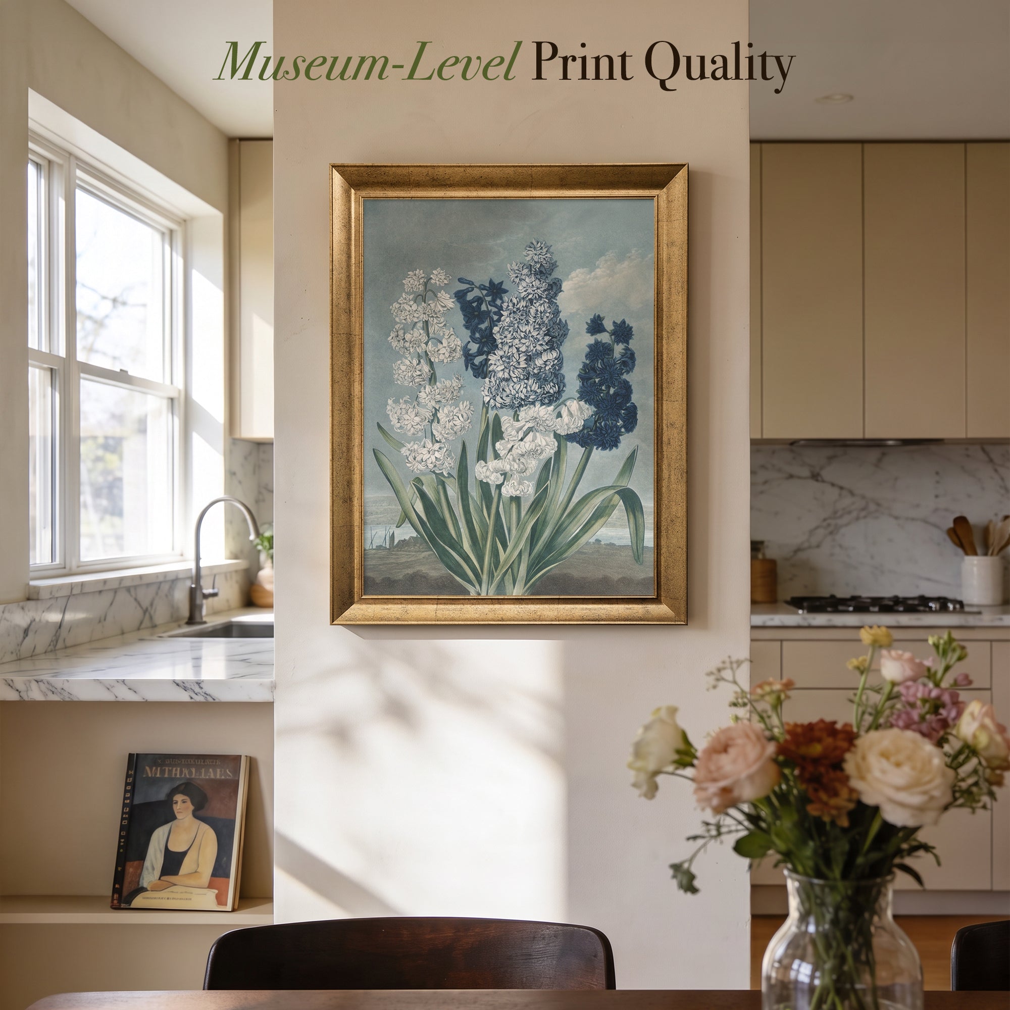 Vintage Hyacinth Flowers Canvas Wall Art – Blue Botanical Floral Print for Elegant Decor