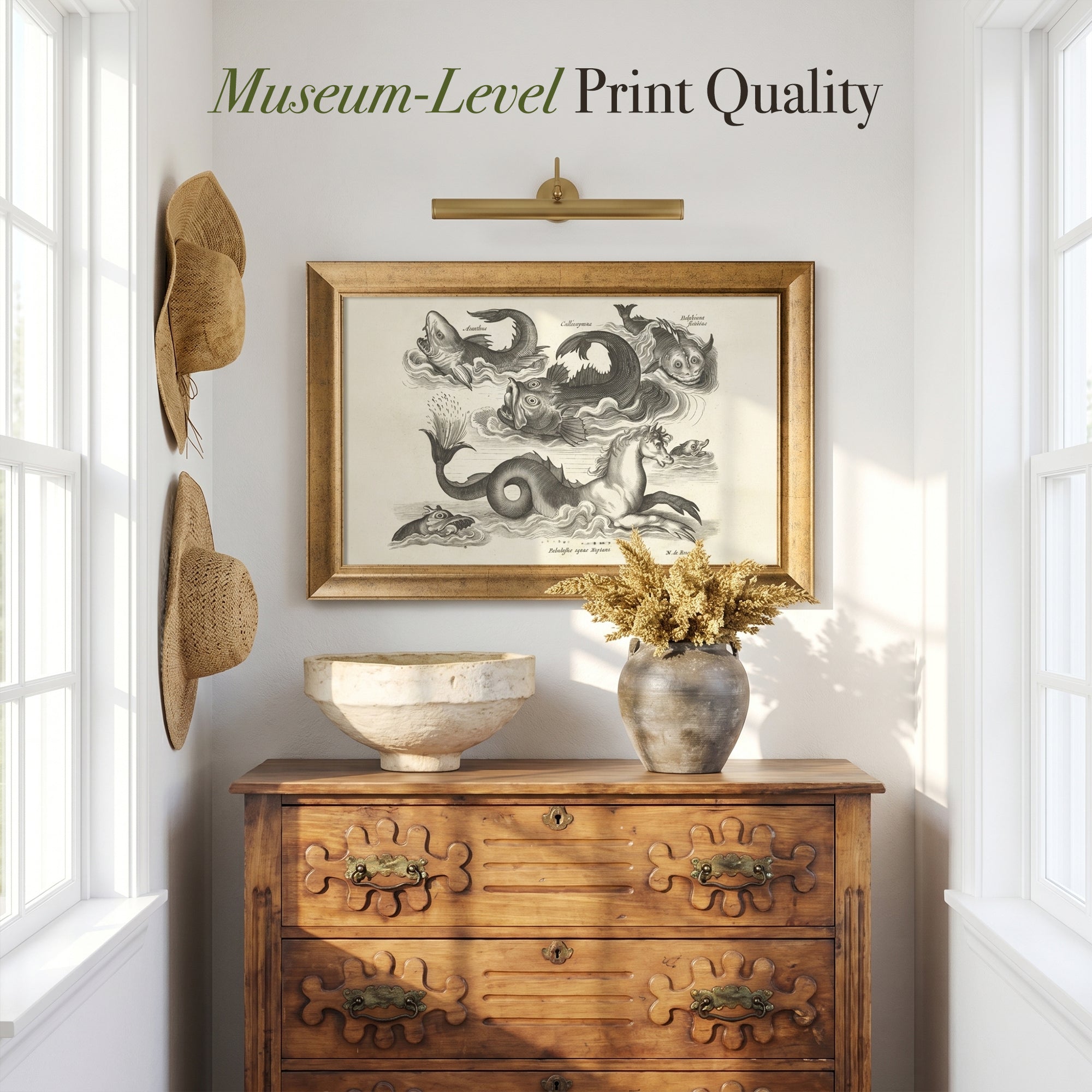Fantastic Sea Creatures and Seahorse Print | Vintage Mythological Marine Art | Renaissance Illustration