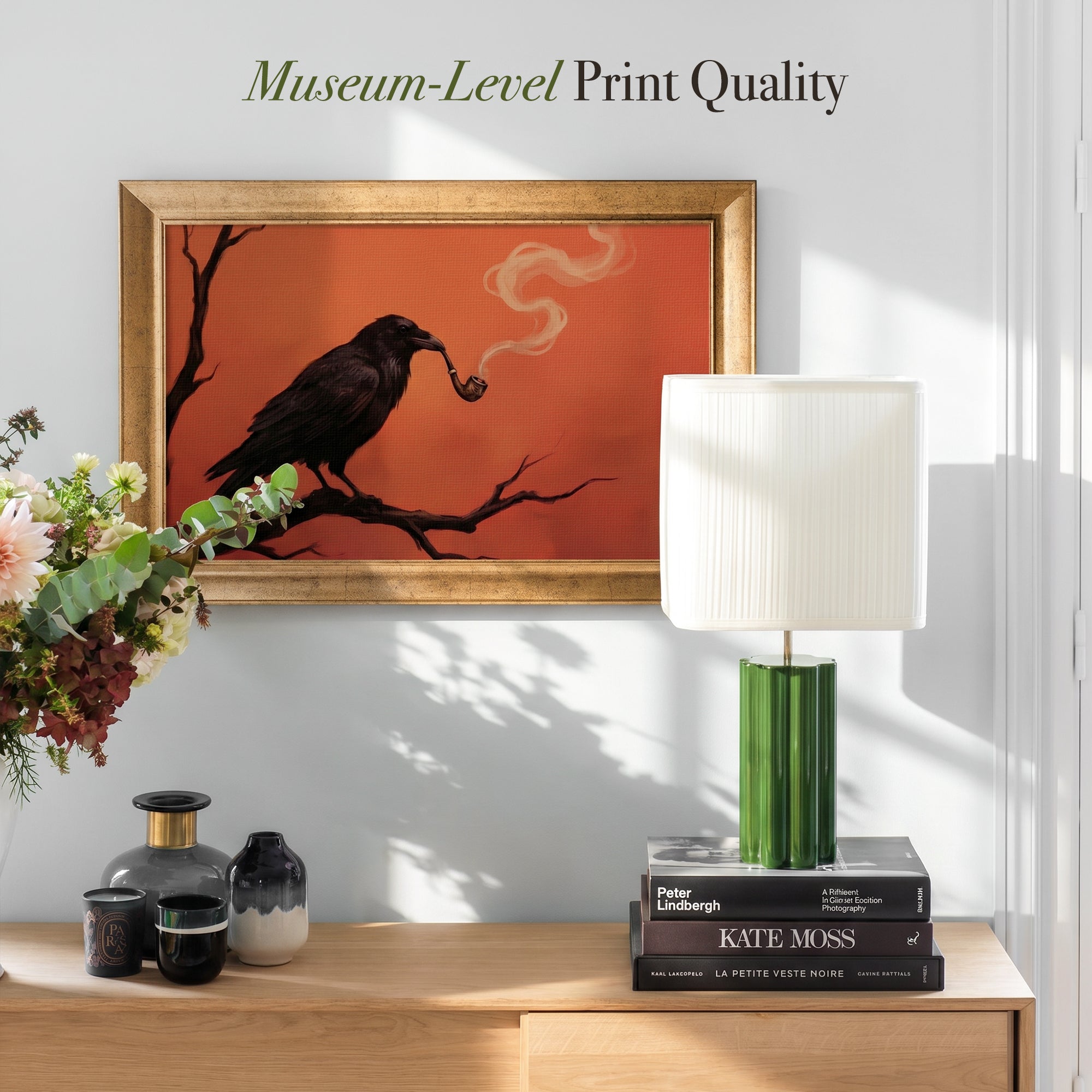 Raven Smoking a Pipe Framed Canvas Print
