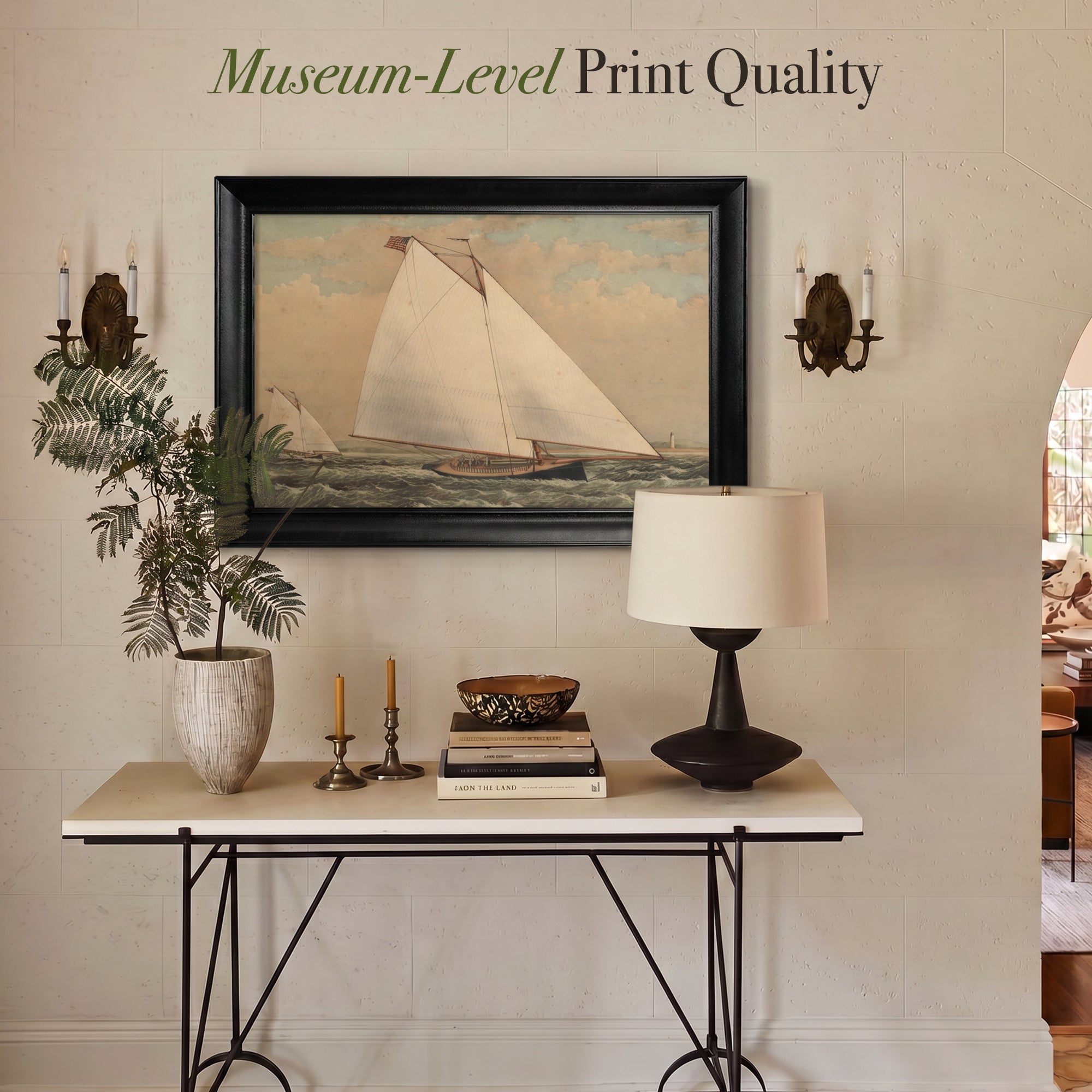 Vintage Sailboat Canvas Wall Art – Classic Nautical Seascape Painting for Coastal Decor