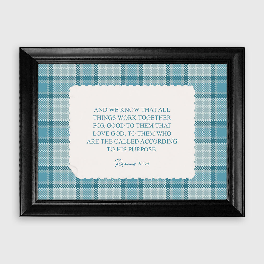 Psalm 23:2 Blue Plaid Pattern Scripture Wall Art Print