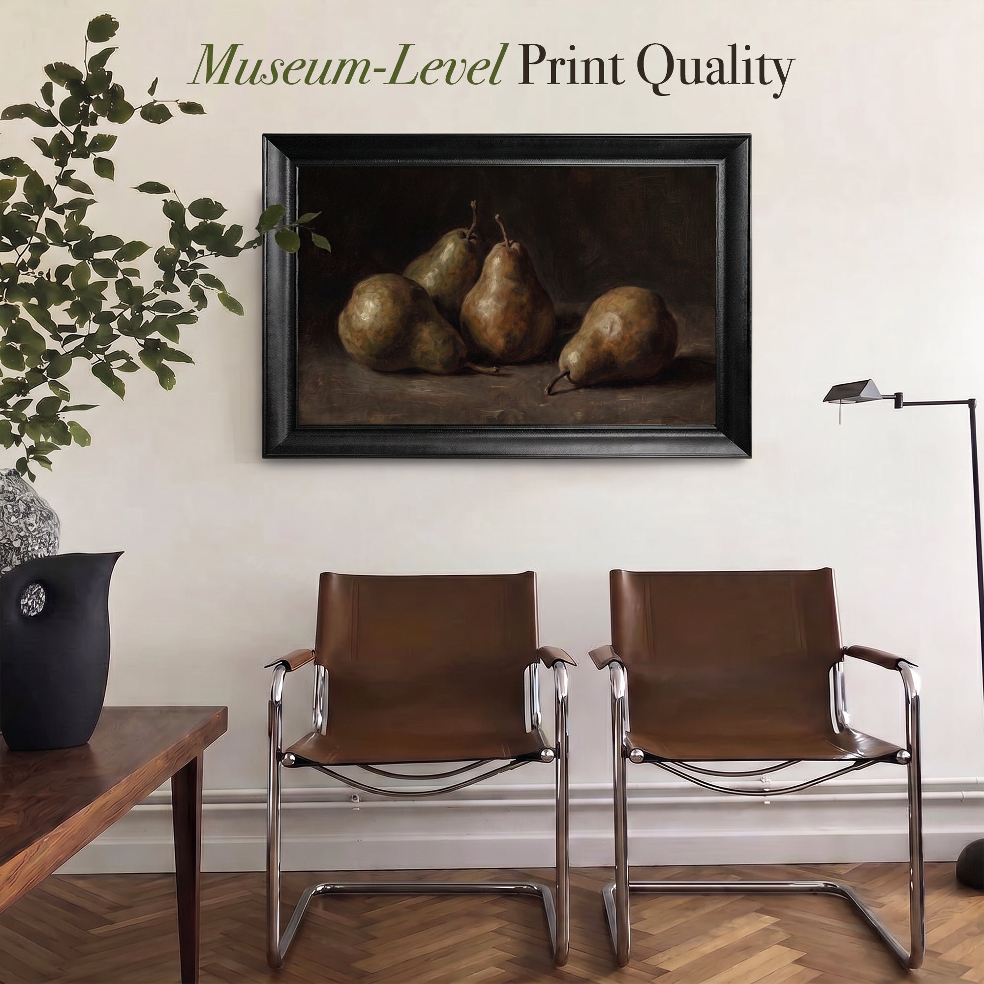 Moody Pear Still Life Canvas Wall Art – Vintage Fruit Painting for Kitchen and Dining Room Decor