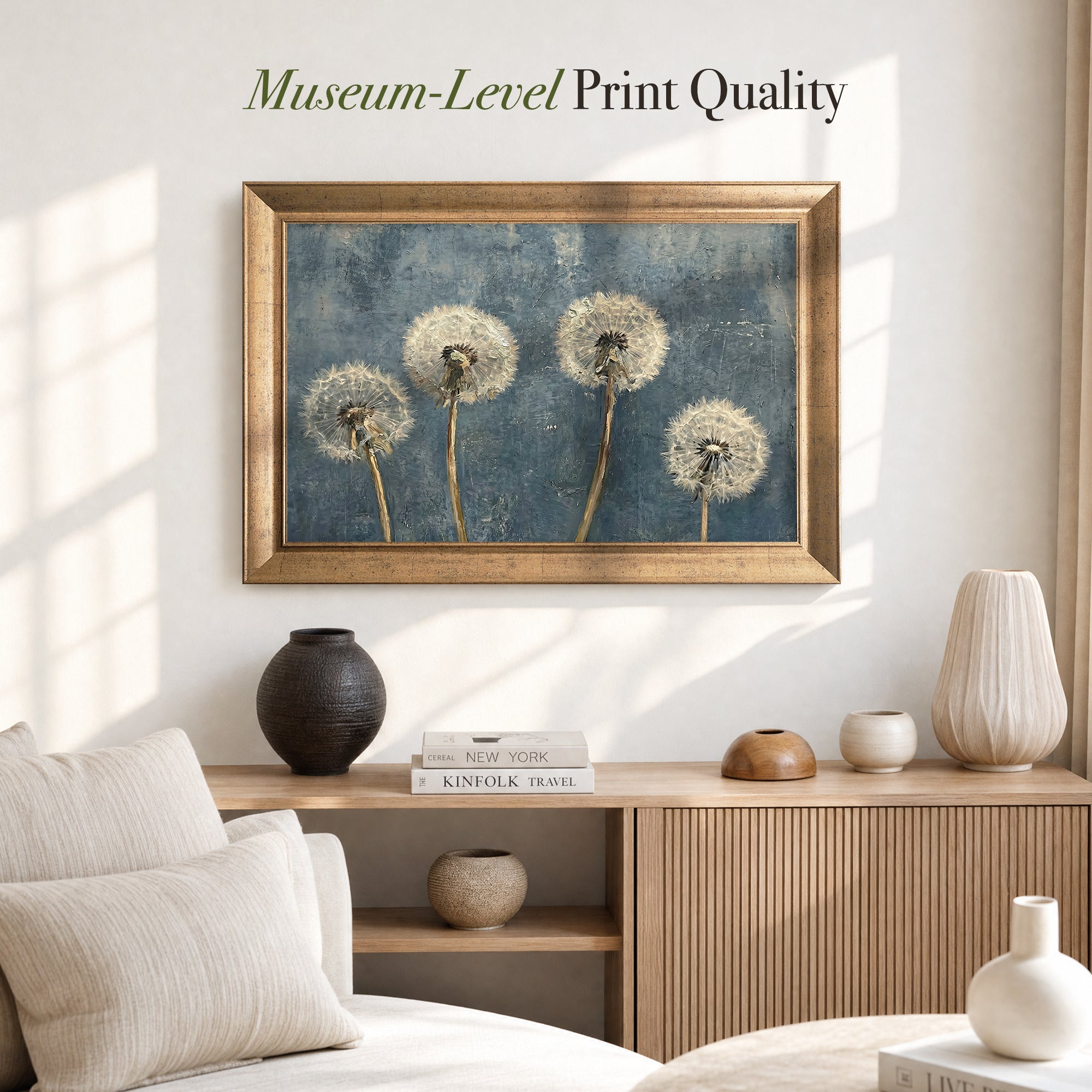 "Dandelion" Floral Framed Canvas Print