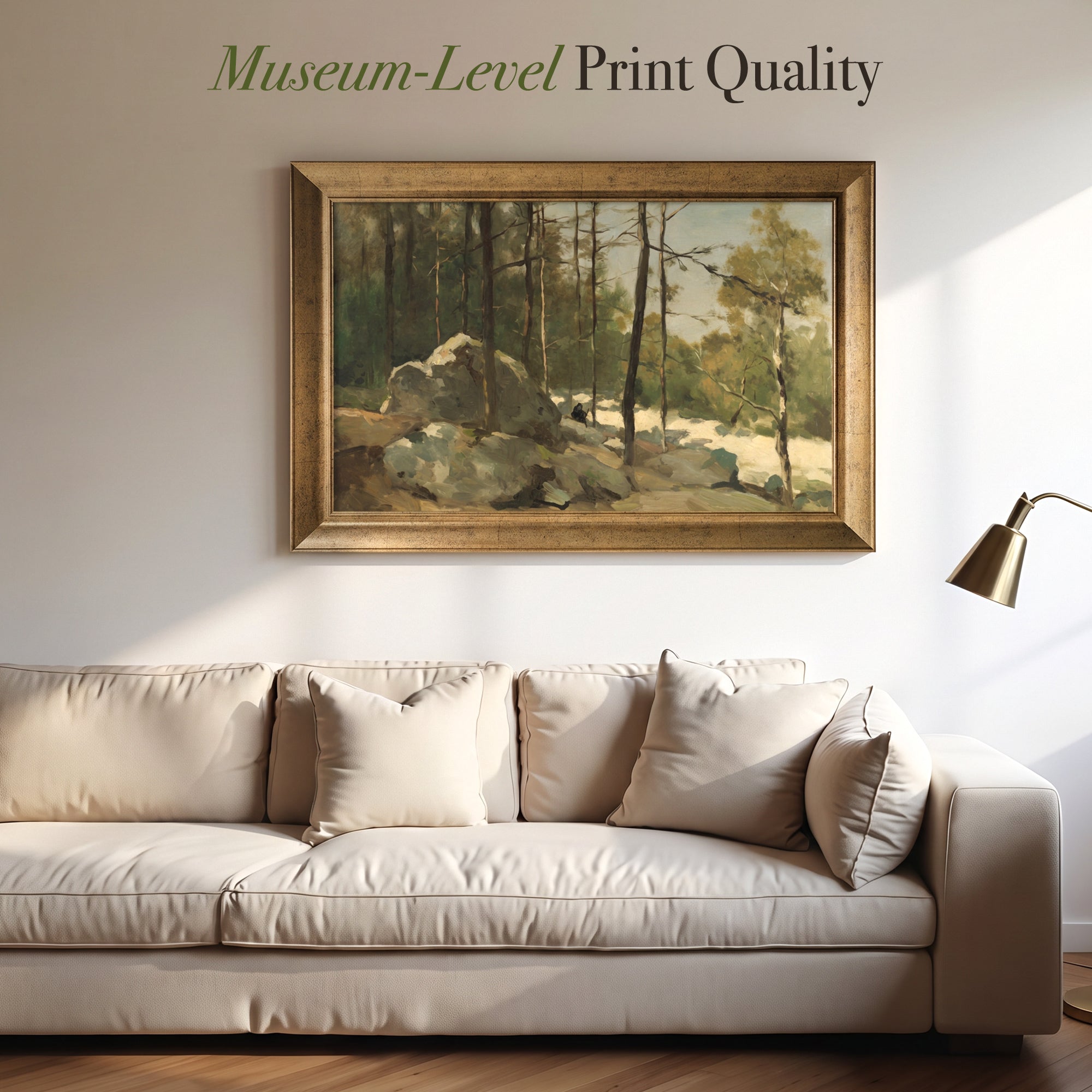 Forest Landscape Canvas Wall Art – Vintage Woodland Painting Print for Classic Decor