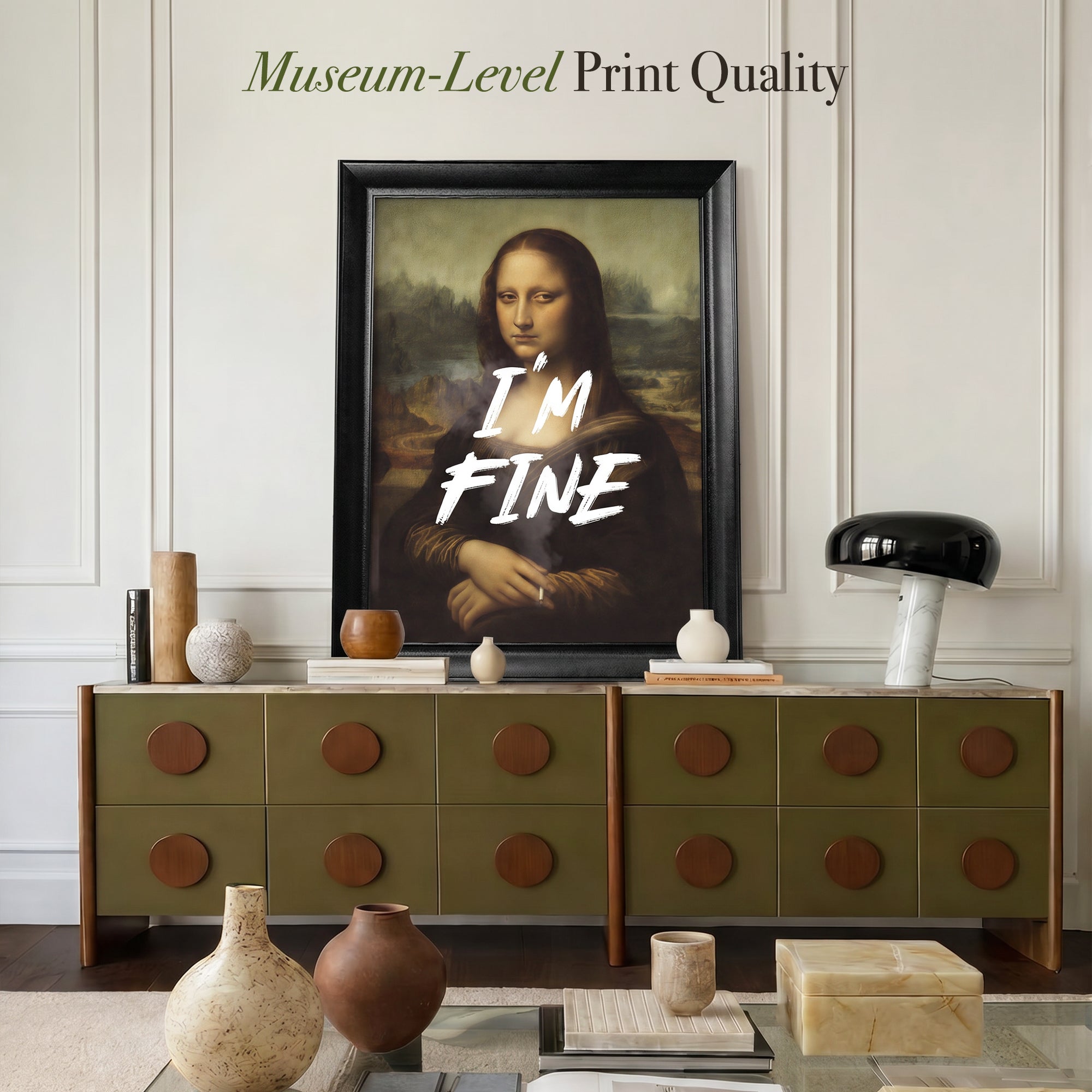 "I'M FINE" Mona Lisa by Leonardo da Vinci Framed Canvas Print