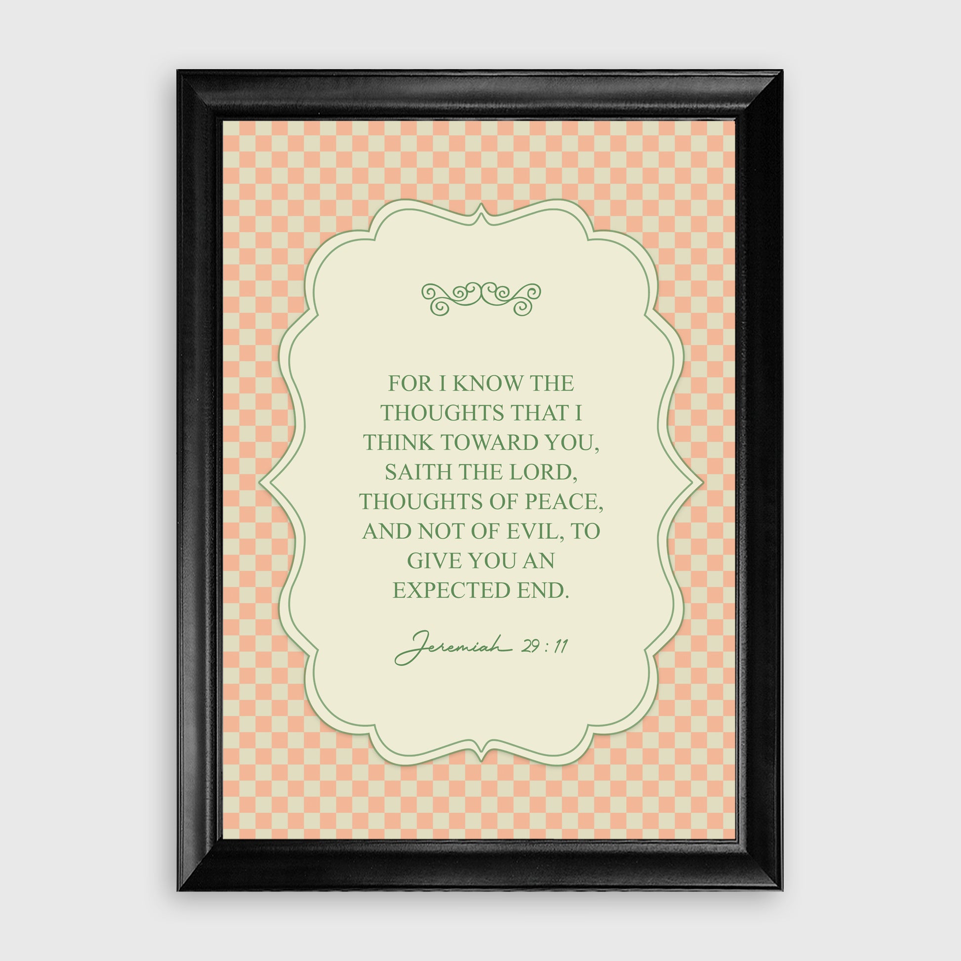 Psalm 23:4 Pastel Checkered Pattern Scripture Framed Canvas Print